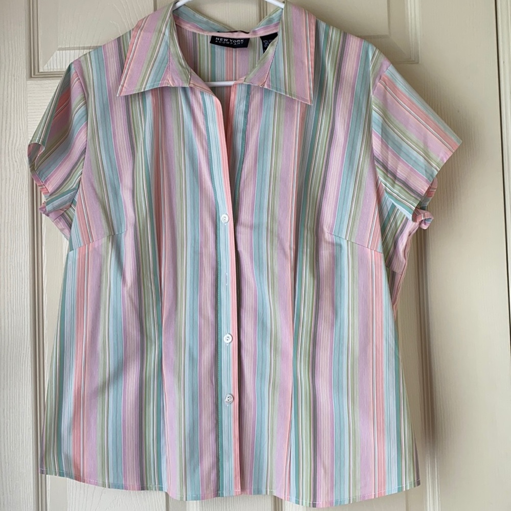 NY & Co Multicolor Striped Button Down Summer Top